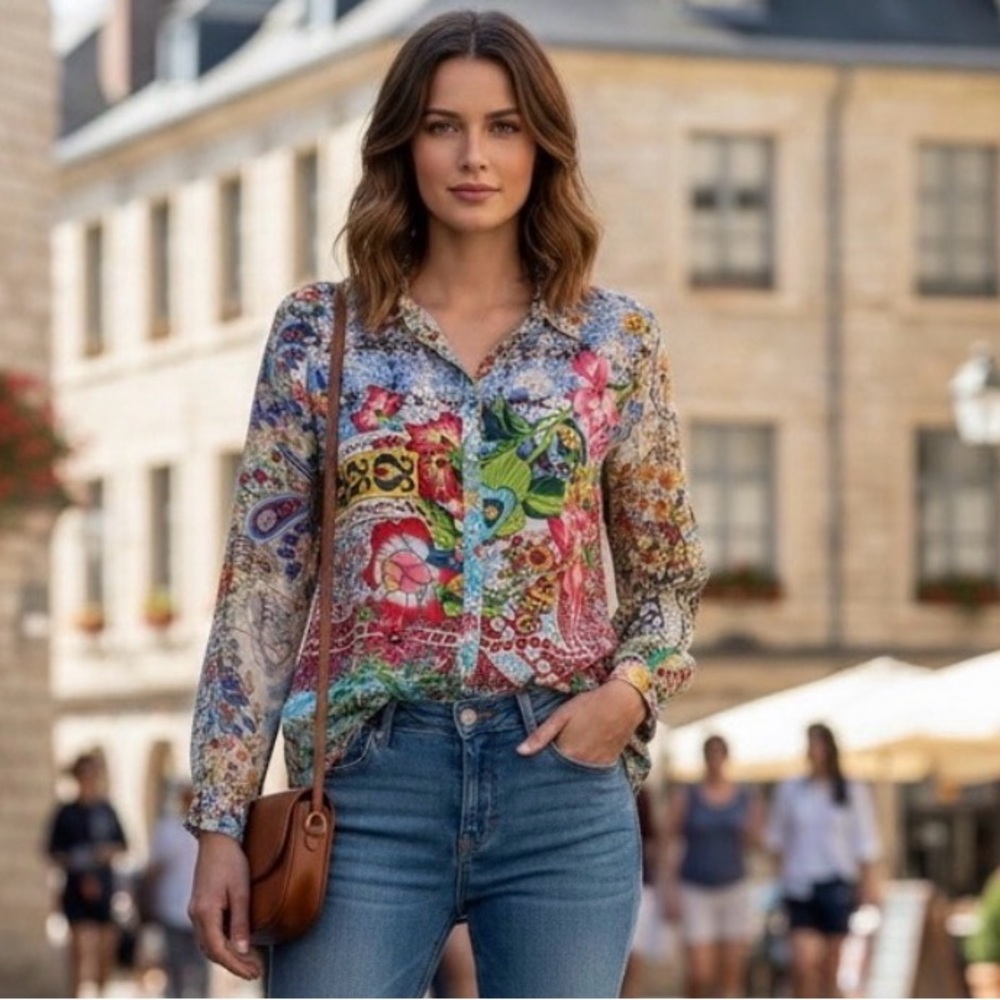 JOHNNY WAS MILLA FLORAL PRINT BLOUSE size PXS